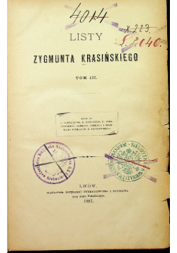 Listy Zygmunta Krasińskiego Tom III 1887 r.