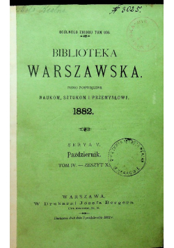 Biblioteka Warszawska 1882 tom  CLXVIII