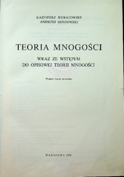Teoria mnogości wraz ze wstępem do opisowej teorii mnogości