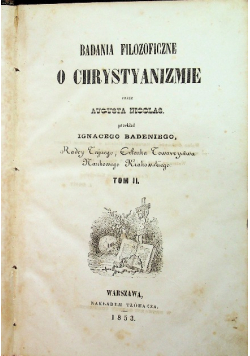 Badania filozoficzne o Chrystyanizmie, 1853 r.