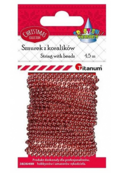 Koraliki na sznurku 3mmx4,5m czerwone