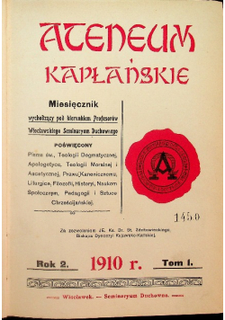 Ateneum kapłańskie Rok 2 Tom 1 1910 r.