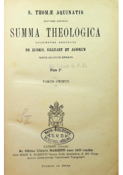 Summa theologica de rubeis billuart et aliorum Pars 1 Tomus Primus 1928 r.