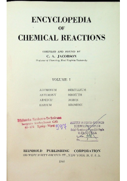 Encyclopedia of chemical reactions volume I 1946 r