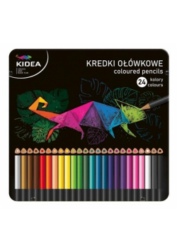 Kredki trójkątne w met. pudełku 24 kolory KIDEA