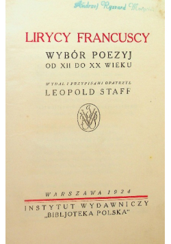 Lirycy francuscy Wybór poezji 1924 r.