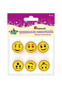 Klamerki drewniane z dekorem emotki mix 6szt