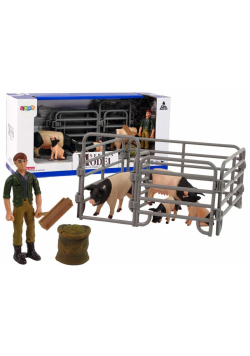Zestaw figurek zwierząt domowych z rolnikiem