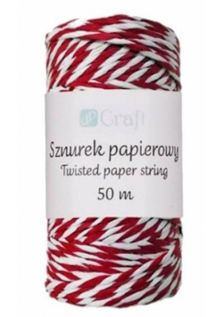 Sznurek papierowy skręcany czerwono-biały 50m