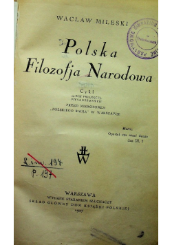 Polska Filozofja Narodowa 1927 r.