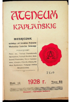 Ateneum Kapłańskie Rok 14 Tom 22 1928 r.