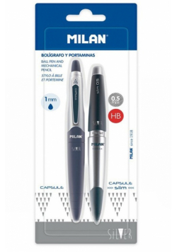 Zestaw MILAN: Długopis + ołówek automatyczny CAPSULE SILVER slim na blistrze