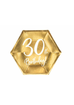 Talerzyki 30th Birthday złote 20cm 6szt