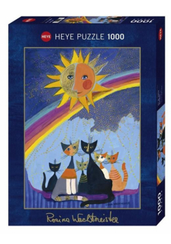 Puzzle 1000 Rodzinka kotów z tęczą w tle