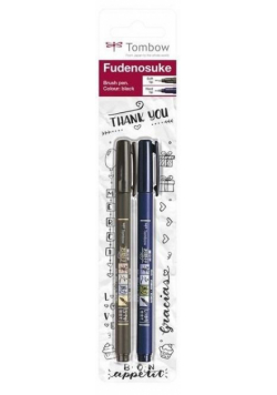 Flamastry Brush pen Fudenosuke czarny tw 1 i 2 2sz