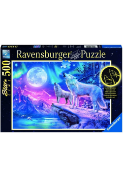Puzzle 500 Świecące - Wilk w zorzy polarnej