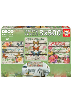 Puzzle 3x500 Kwiaty i motyle G3