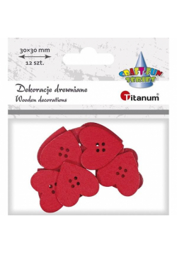 Drewniane serca czerwone 30x30mm 12szt