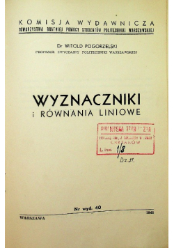 Wyznaczniki i równania liniowe 1948 r.