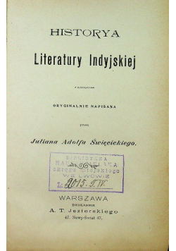 Historya Literatury Indyjskiej 1901 r.