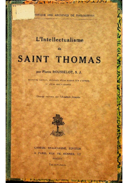 L intellectualisme de Saint Thomas 1924 r.