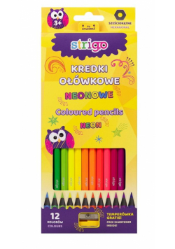 Kredki ołówkowe czarne drewno 12 kol+temper STRIGO