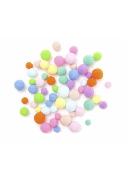 Pompony pluszowe rainbow 60szt mix