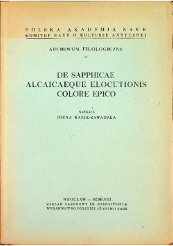 De Sapphicae Alcaicaeque Elocutionis Colore Epico