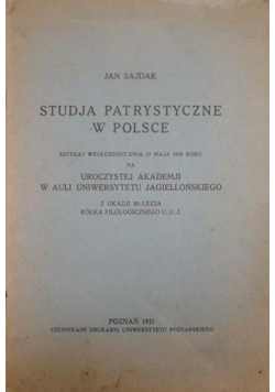 Studja patrystyczne w Polsce 1931 r.