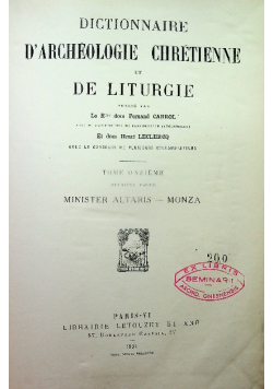 Dictionnaire d archeologie chretienne et de liturgie Tome Onzieme 1934 r.