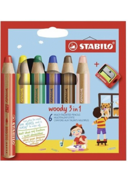 Kredki Woody 3w1 6 kol + temperówka STABILO