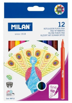 Flamastry okrągłe cienkie 12 kolorów MILAN