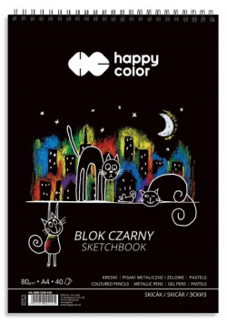 Blok A4/40K czarny Koty 80g spirala HAPPY COLOR