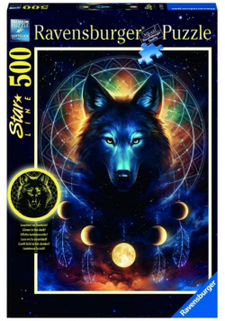 Puzzle 500 Świecące - Wilk i księżyce