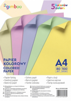 Papier kolorowy A4 5 kolorów 100szt