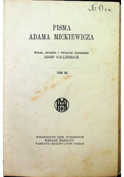 Pisma Adama Mickiewicza Tom III 1922 r.