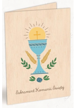 Karnet drewniany C6 Komunia kielich + koperta