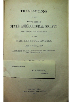 Transactions of the wisconsin state agricultural society