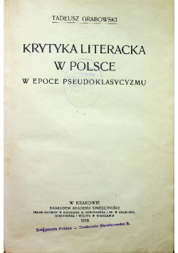 Krytyka Literacka w Polsce 1918 r.
