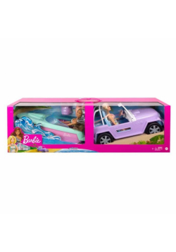 Barbie Przejażdżka 2 lalki + samochód + motorówka