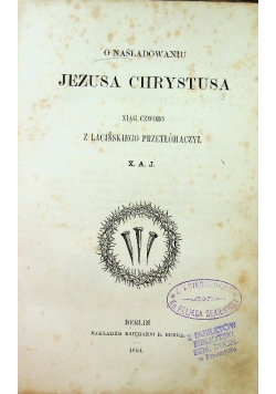O naśladowaniu Jezusa Chrystusa 1854r.