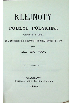 Klejnoty poezyi polskiej Reprint z 1882 r.  Miniatura