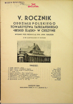 V Rocznik Oddziału Polskiego Towarzystwa Tatrzańskiego 1934 r.