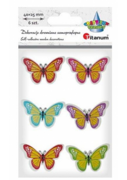 Drewniane motyle 3D guziki na piance mix 6szt