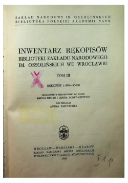 Inwentarz Rękopisów Tom III