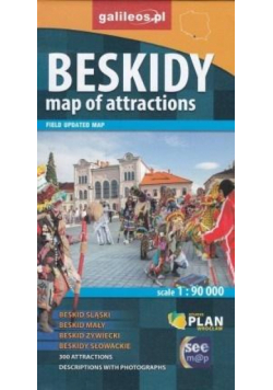 Mapa atrakcji tur. - Beskidy w. angielska 1:90 000