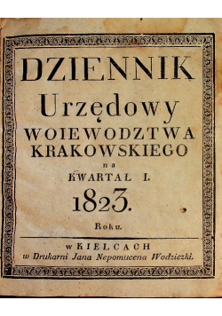 Dziennik Urzędowy Województwa Krakowskiego na kwartał I 1823 r.