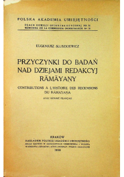 Przyczynki do badań nad Dziejami Redakcyj Ramayany 1938 r.