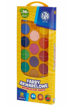 Farby akwarelowe fi 23.5mm 18 kolorów ASTRA