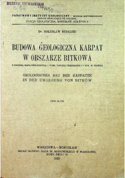 Budowa geologiczna Karpat w obszarze Bitkowa 1925 r